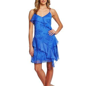 CeCe Ruffle Front Dress Blue Havana Fiesta Slip-Dress Sundress Size XS NEW